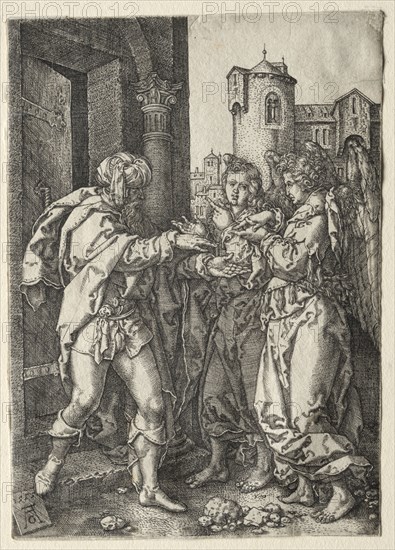 The Story of Lot:  Lot Welcomes the Angels, 1555. Heinrich Aldegrever (German, 1502-1555/61). Engraving