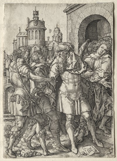 The Story of Lot:  Lot Prevents the Sodomites from Violence, 1555. Heinrich Aldegrever (German, 1502-1555/61). Engraving