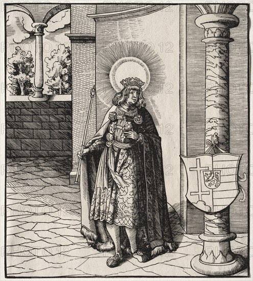 Saints Connected with the House of Hapsburg:  A General Account of the Ancestry of Emperor Maximilian I. Leonhard Beck (German, c. 1480-1542). Woodcut