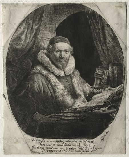 Jan Uytenbogaert, Preacher of the Remonstrants, 1635. Rembrandt van Rijn (Dutch, 1606-1669). Etching and drypoint; sheet: 22.6 x 18.4 cm (8 7/8 x 7 1/4 in.); platemark: 22.4 x 18.6 cm (8 13/16 x 7 5/16 in.)