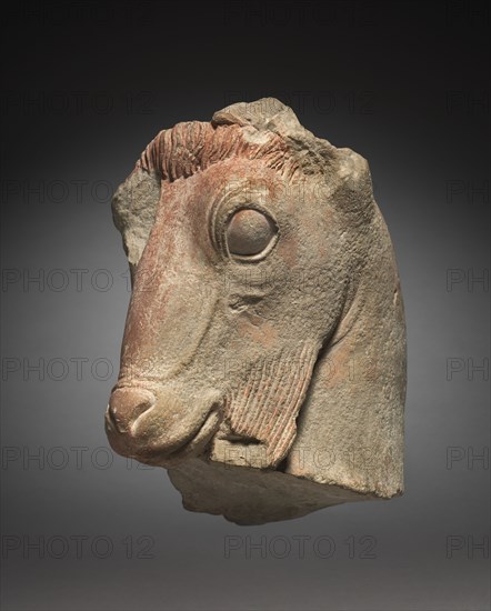 Fragment of a Goat's Head, c. 500 BC. Greece, Attic, late 6th Century BC. Limestone; overall: 35 cm (13 3/4 in.).
