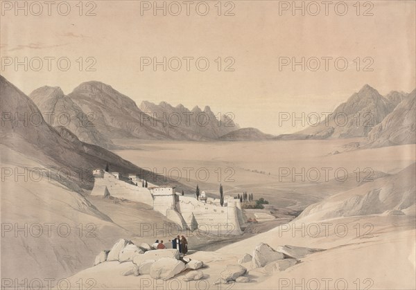 The Convent of St. Catherine, Mount Sinai, Looking towards the Plain of the Encampment, 1839. David Roberts (British, 1796-1864). Color lithograph