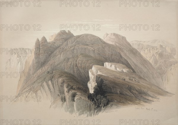 Gebil Hor.  Mount Hor, from the Cliffs Encircling Petra, 1839. David Roberts (British, 1796-1864). Color lithograph