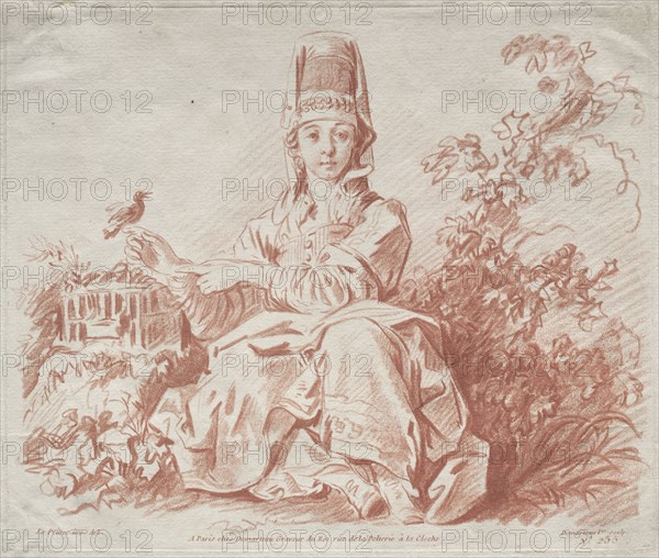 Young Girl Holding a Bird. Gilles Demarteau (French, 1722-1776), after Jean Baptiste Le Prince (French, 1734-1781). Chalk-manner etching and engraving; sheet: 22.3 x 26.9 cm (8 3/4 x 10 9/16 in.); platemark: 21.5 x 25.7 cm (8 7/16 x 10 1/8 in.)