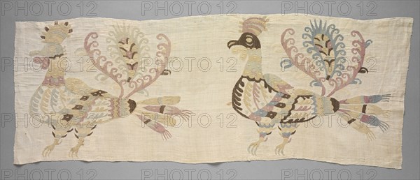 Panel, Fragment of Bedsheet, 1700s. Greece, Sporades Islands, Skyros, 18th century. Embroidery: silk on linen tabby ground; overall: 31.8 x 82.5 cm (12 1/2 x 32 1/2 in.)