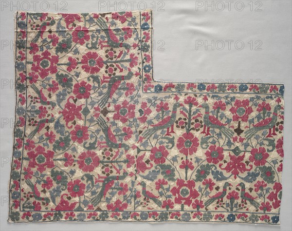 Portion of a Bed Sheet or Valance, 1500s - 1600s. Greece, Sporades Islands, Skyros, 16th-17th century. Embroidery: silk on linen tabby ground; overall: 54.6 x 42 cm (21 1/2 x 16 9/16 in.)