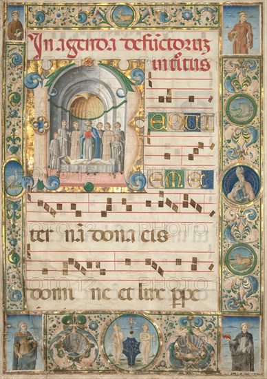 Leaf from a Gradual: Initial (R) with Mass for the Dead (recto), c. 1480. Jacopo Filippo d' Argenta (Italian, 1501). Ink, tempera, and gold on parchment; sheet: 77 x 52 cm (30 5/16 x 20 1/2 in.).