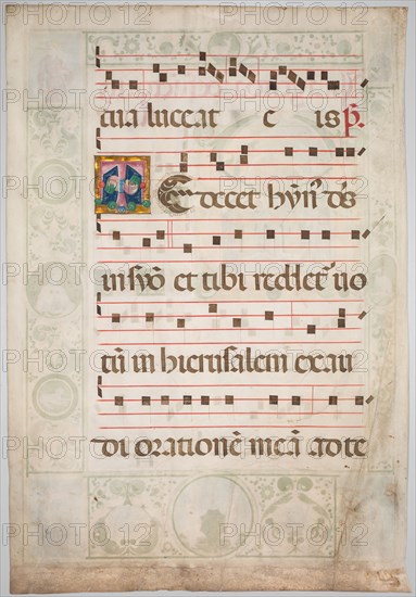 Leaf from a Gradual: Decorated Initial (verso), c. 1480. Jacopo Filippo d' Argenta (Italian, 1501). Ink, tempera, and gold on parchment; sheet: 77 x 52 cm (30 5/16 x 20 1/2 in.)