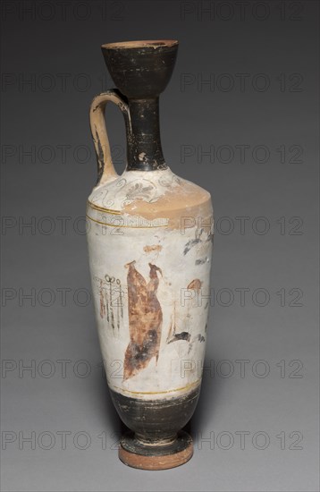 Lekythos, 300s BC. Greece, Attic, 4th Century BC. Painted white-ground terracotta; overall: 39.4 cm (15 1/2 in.).