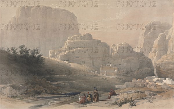 Petra, Lower End of the Valley, Viewing the Acropolis, 1839. David Roberts (British, 1796-1864). Color lithograph