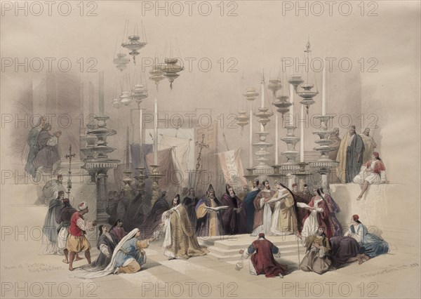 Stone of Unction, Holy Sepulchre, 1839. David Roberts (British, 1796-1864). Color lithograph