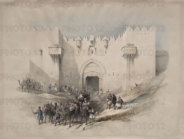 Gate of Damascus, Jerusalem, 1839. David Roberts (British, 1796-1864). Color lithograph