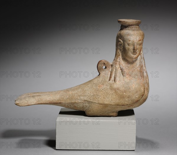 Siren, 500s BC. Greece, 6th Century BC. Terracotta; overall: 12.7 x 18.1 x 6.7 cm (5 x 7 1/8 x 2 5/8 in.).