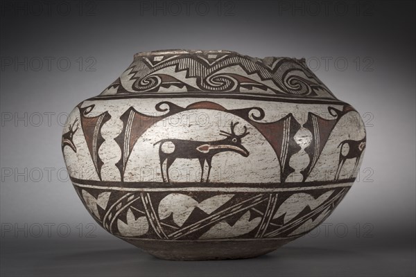 Water Jar (Olla) , 1870. Southwest, Pueblo, Zuni, Post-Contact, 19th century. Slip-painted ceramic; overall: 21.5 x 34 cm (8 7/16 x 13 3/8 in.).