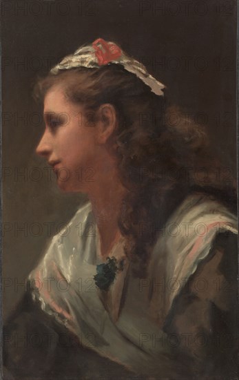 His First Model-Miss Russell, c. 1873. Attributed to William Morris Hunt (American, 1824-1879). Oil on canvas; framed: 77.5 x 54.9 x 6.4 cm (30 1/2 x 21 5/8 x 2 1/2 in.); unframed: 61 x 38.4 cm (24 x 15 1/8 in.).