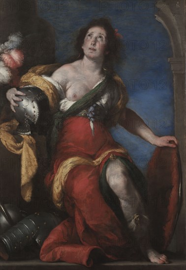Allegorical Figure, c. 1636. Bernardo Strozzi (Italian, 1581?-1644). Oil on canvas; framed: 178.5 x 133.5 x 12 cm (70 1/4 x 52 9/16 x 4 3/4 in.); unframed: 145.8 x 99.8 cm (57 3/8 x 39 5/16 in.).