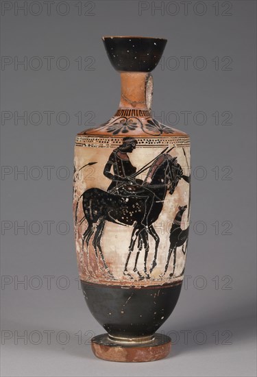 Black-Figured Lekythos, c. 500 BC. Greece, late 6th century BC. Black-figure terracotta; overall: 32.4 cm (12 3/4 in.).