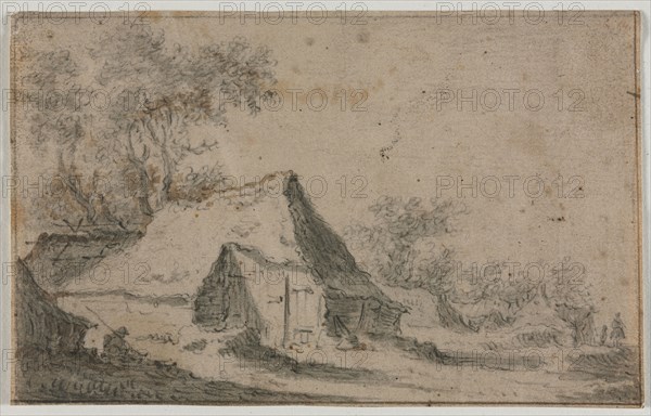 The Little Hamlet, second or third quarter 17th century. Anthonie Waterloo (Dutch, 1609/10-1690). Black chalk and brush and gray and brown wash; framing lines in black chalk and brown ink (right, bottom); sheet: 9 x 14.4 cm (3 9/16 x 5 11/16 in.).