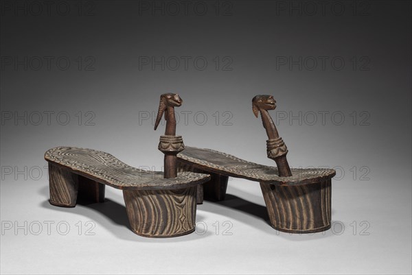 Patten-type Shoes with Pegs, c. 1800s. Africa, Central Africa, Democratic Republic of the Congo, Kuba or Bushongo, 19th century. Carved wood; overall: 6 x 10.2 cm (2 3/8 x 4 in.); part 2: 4.5 cm (1 3/4 in.); part 3: 6 x 9.5 cm (2 3/8 x 3 3/4 in.); part 4: 3.2 cm (1 1/4 in.)