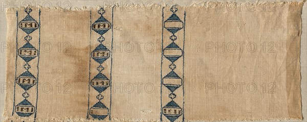 Two Fragments of a Scarf or Headdress, 1300s. Egypt, Mamluk period, 14th century. Silk embroidery on linen tabby ground; overall: 10.5 x 27.4 cm (4 1/8 x 10 13/16 in.).