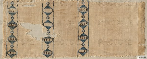 Two Fragments of a Scarf or Headdress, 1300s. Egypt, Mamluk period, 14th century. Silk embroidery on linen tabby ground; overall: 11.2 x 27.7 cm (4 7/16 x 10 7/8 in.)