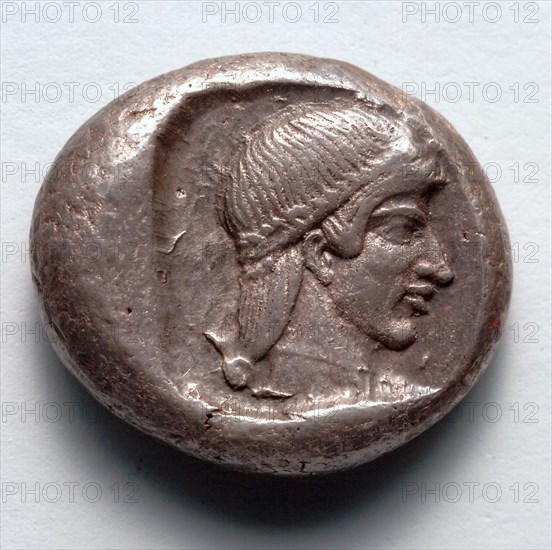 Drachm: Head of Onidian Aphrodite (reverse), 500-480 BC. Greece, Onidus, early 5th century BC. Silver; overall: 1.7 cm (11/16 in.).