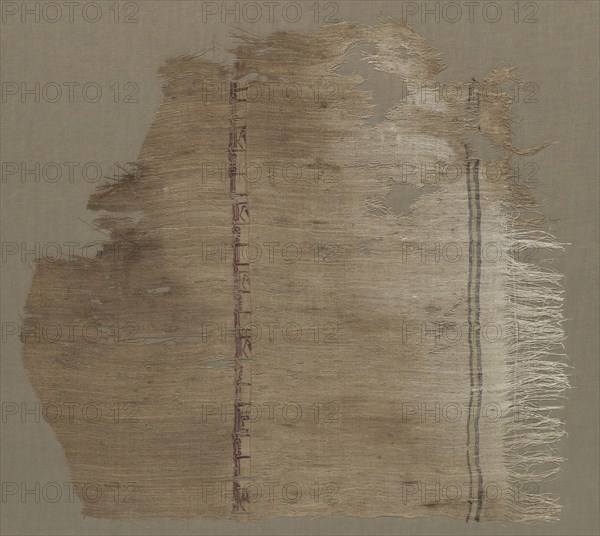 Fragment of a Tiraz, 1027 - 1036. Egypt, Fatimid period, Caliphate of al-Zahir, AH 418-427, 11th Century. Tabby ground with inwoven tapestry ornament; linen and silk; overall: 28 x 30.5 cm (11 x 12 in.)