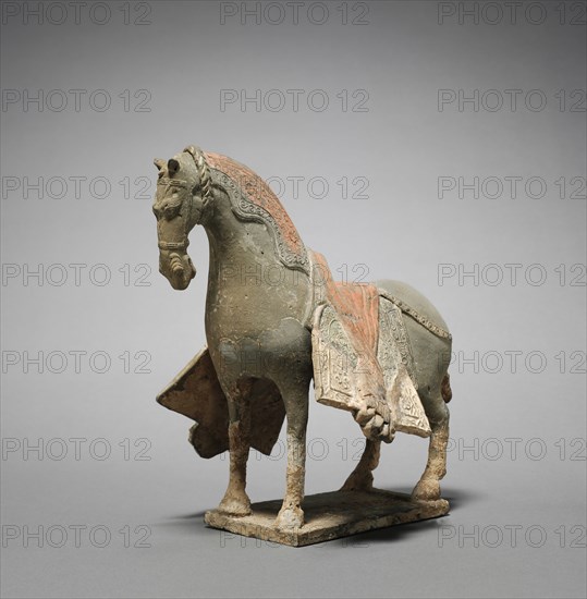 Mortuary Horse, c. 525. China, Six Dynasties period (317-581), Northern Wei dynasty (386-534). Dark buff earthenware with polychrome; overall: 22.3 x 22.3 cm (8 3/4 x 8 3/4 in.).