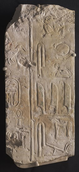Inscribed Relief, c. 2311-2281 BC. Egypt, Saqqara, Old Kingdom, Early Dynasty 6, 2311-2140 BC. Painted limestone; overall: 44.8 x 21.9 cm (17 5/8 x 8 5/8 in.).