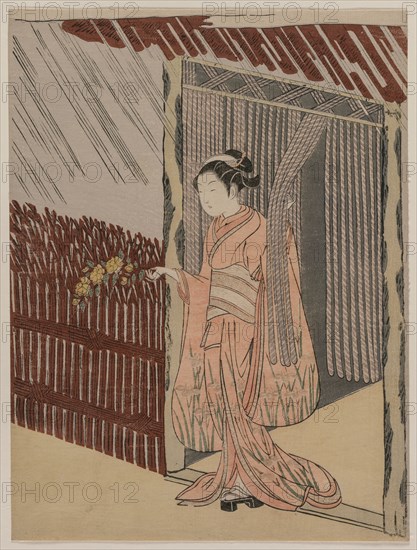 A Girl Dressing in Pink, 1766. Suzuki Harunobu (Japanese, 1724-1770). Color woodblock print; sheet: 28 x 21 cm (11 x 8 1/4 in.).