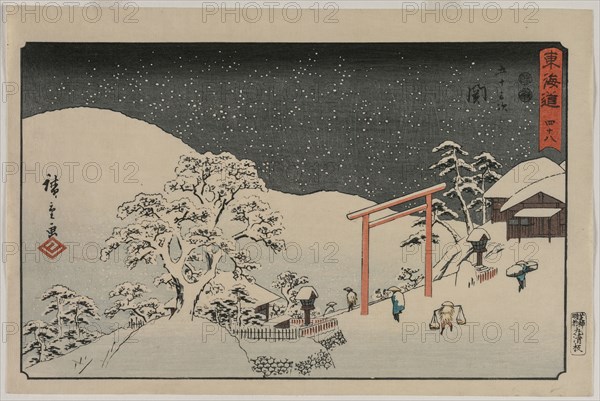 Seki, from the series The Fifty-Three Stations of the Tokaido, c. 1848-49. Utagawa Hiroshige (Japanese, 1797-1858). Color woodblock print; sheet: 24.8 x 37.5 cm (9 3/4 x 14 3/4 in.).