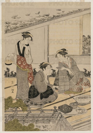 Women in a Tea House, late 1780s. Kubo Shunman (1757-1820). Color woodblock print; sheet: 33 x 23 cm (13 x 9 1/16 in.).