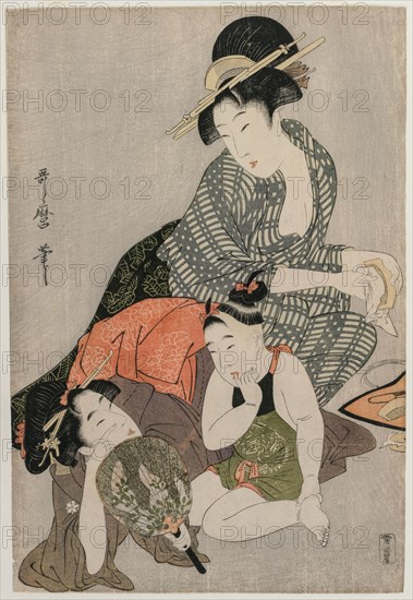 Cleaning Combs, c. late 1790s. Kitagawa Utamaro (Japanese, 1753?-1806). Color woodblock print; sheet: 38.2 x 25.4 cm (15 1/16 x 10 in.).