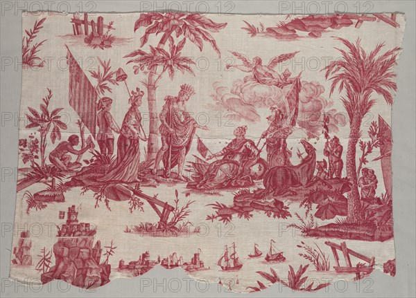 Fragment of Copperplate Printed Linen with "America Doing Homage to France" Design, 1790. France, Jouy, late 18th century. Copperplate printed linen; overall: 63.4 x 87 cm (24 15/16 x 34 1/4 in.)
