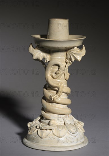Candle Stand, 600s. China, Sui dynasty (581-618) to early Tang dynasty (618-907). White stoneware with modeled and applied decoration; overall: 29.8 cm (11 3/4 in.).