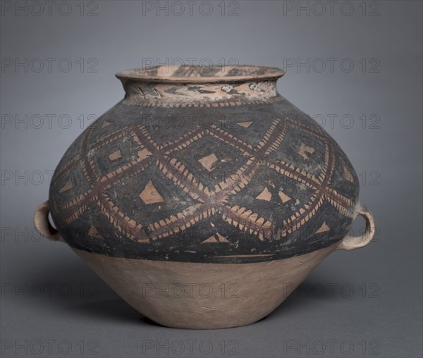 Vase, c. 3000-2500 BC. China, Gansu province, Neolithic period. Earthenware with slip coating and painted decoration; diameter of mouth: 14 cm (5 1/2 in.); overall: 20.4 cm (8 1/16 in.).