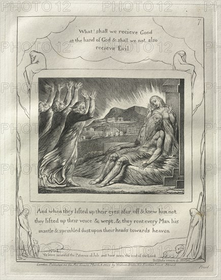 The Book of Job:  No. 7,  And When they had lifted up their eyes afar off and knew him not, they lifted up their voices and wept, 1825. William Blake (British, 1757-1827). Engraving