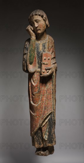 Mourning Saint John, c. 1250-1275. Spain, Kingdom of Castile and Leon, 13th century. Polychromed oak; overall: 154.9 x 36.9 x 20.4 cm (61 x 14 1/2 x 8 1/16 in.).