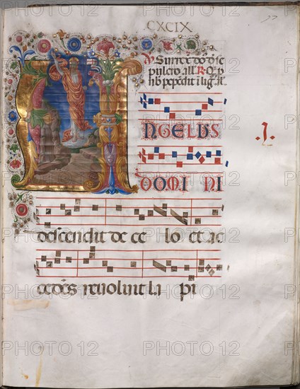 Antiphonary: Initial A, Resurrection, c. 1470-1480. Follower of Girolamo da Cremona (Italian). Ink, tempera, and gold on parchment; codex: 55.9 x 43.2 x 10.2 cm (22 x 17 x 4 in.)