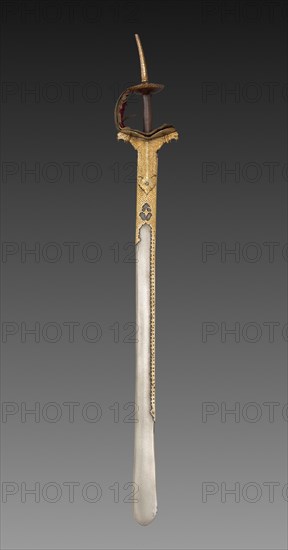 Sword, 1700s-1800s. India, 18th-19th Century. Watered steel blade with iron hilt inlaid with gold; overall: 99 cm (39 in.).