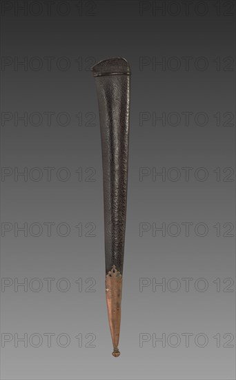 Dagger (brown leather case), 1700s-1800s. India, 18th-19th Century. Silver inlay and leather; overall: 42 cm (16 9/16 in.).