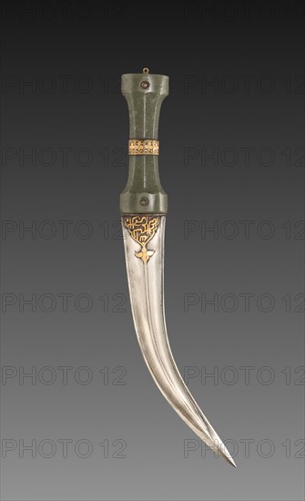 Dagger, 1700s-1800s. India, 18th-19th Century. Jade with raised gold work and velvet case; overall: 34.4 cm (13 9/16 in.).