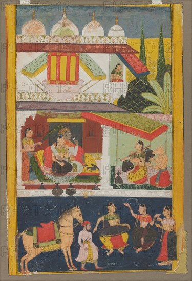 Shri Raga, c. 1695. India, Rajasthan, Mewar, 17th century. Opaque watercolor and gold on paper; image: 34.4 x 22.5 cm (13 9/16 x 8 7/8 in.); overall: 38 x 25 cm (14 15/16 x 9 13/16 in.).