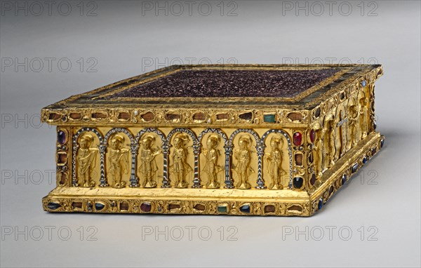 Portable Altar of Countess Gertrude, shortly after 1038. Germany, Lower Saxony?, Romanesque period, 11th century. Gold, cloisonné enamel, porphyry, gems, pearls, niello, wood core; overall: 10.5 x 27.5 x 21 cm (4 1/8 x 10 13/16 x 8 1/4 in.).
