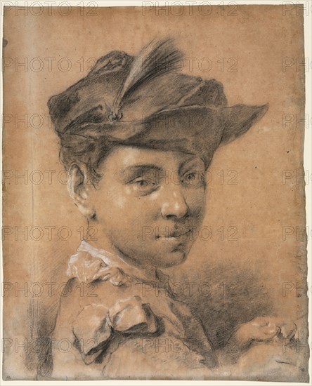 Head of a Young Man Wearing a Hat, before 1735. Giovanni Battista Piazzetta (Italian, 1682-1754). Black chalk heightened with white chalk, with stumping; sheet: 39.3 x 32.2 cm (15 1/2 x 12 11/16 in.).