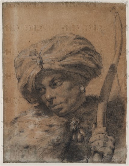 Archer with Turbaned Headdress, c. 1740. Giovanni Battista Piazzetta (Italian, 1682-1754). Black chalk, stumped, with black chalk wash, heightened with white chalk; sheet: 39.9 x 30.9 cm (15 11/16 x 12 3/16 in.).