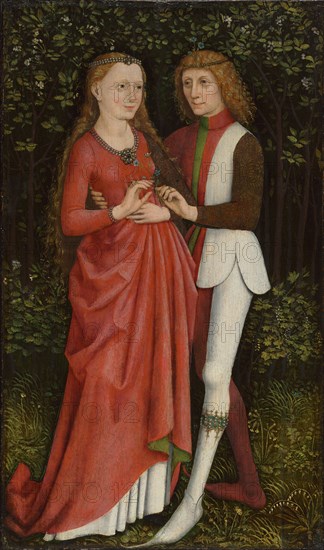 A Bridal Couple, c. 1470. Southern Germany, 15th century. Oil on panel; framed: 77.5 x 51 x 8.1 cm (30 1/2 x 20 1/16 x 3 3/16 in.); unframed: 62.3 x 36.5 cm (24 1/2 x 14 3/8 in.).