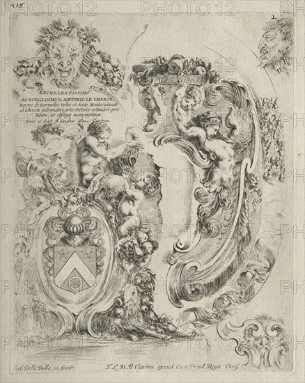 Collection of Various Caprices and New Designs of Cartouches and Ornaments:  No. 2, Dedication Page. Stefano Della Bella (Italian, 1610-1664). Etching