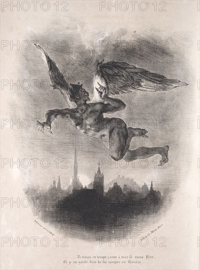 Faust: Tragédie de M. de Goethe, translated into French by Albert Stapfer.: Illustrations for Faust:  Méphistophélés in the air, 1828. Eugène Delacroix (French, 1798-1863), Chez Ch. Motte, Éditeur, distributed by Chez Sautelet, Libraire. Lithograph