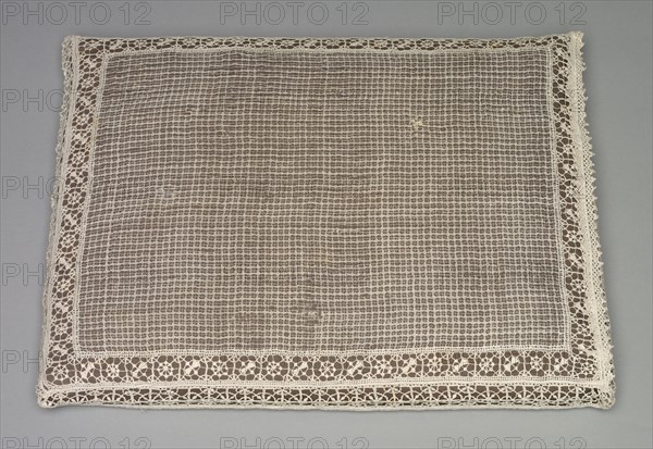 Needlepoint (Drawnwork) and Bobbin Lace Pillow Case, 17th century. Italy, Genoa, 17th century. Lace, drawnwork and bobbin: linen; average: 36.9 x 47.1 cm (14 1/2 x 18 9/16 in.).